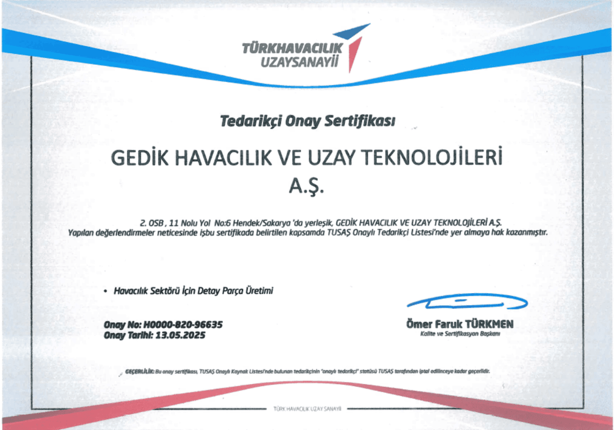 TUSAŞ Tedarikçi Onayı